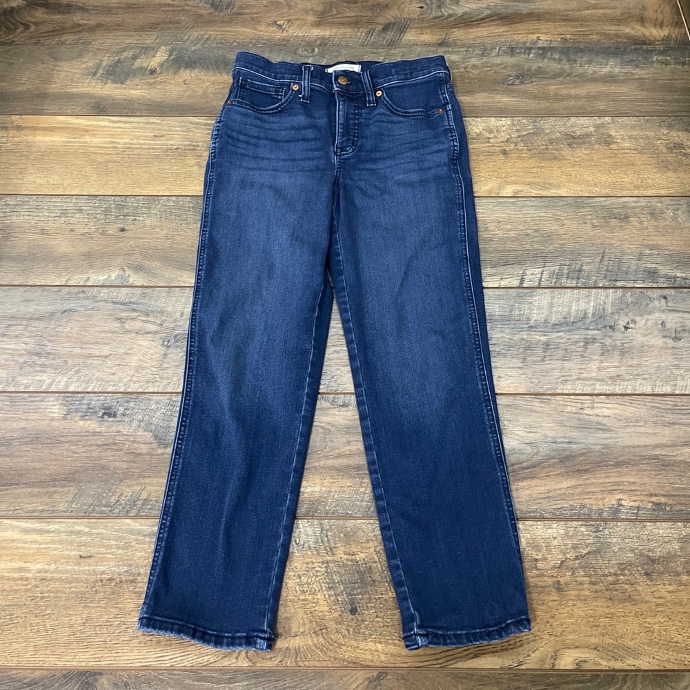Madewell Mid-Rise Stovepipe Jeans Dark Indigo Blue Straight Leg Size 27 Minimal